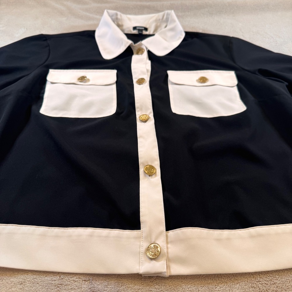 Luxury Parisian Old Money Yacht Club Black White Gold Button Quiet Luxe Sz L - Picture 6 of 10